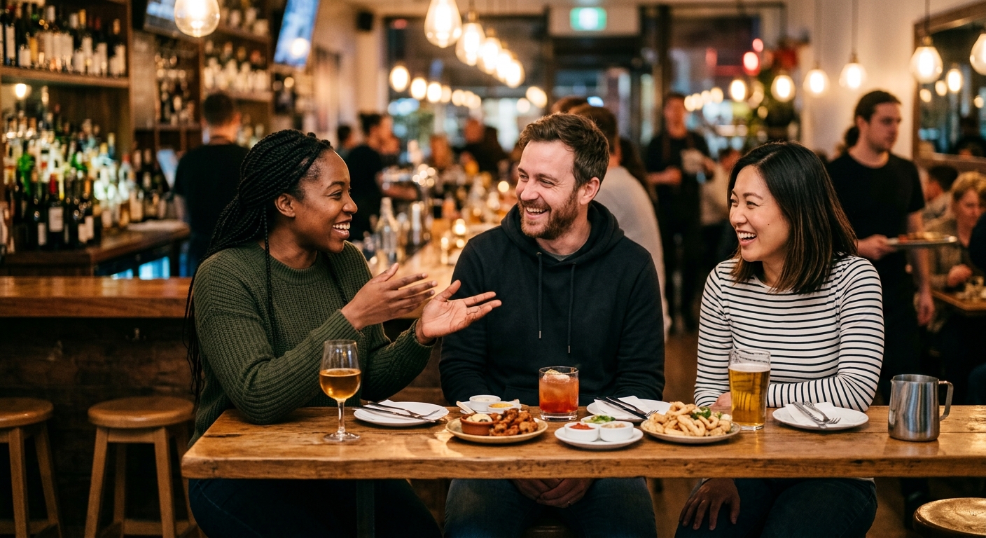 Friends at a neighborhood bar