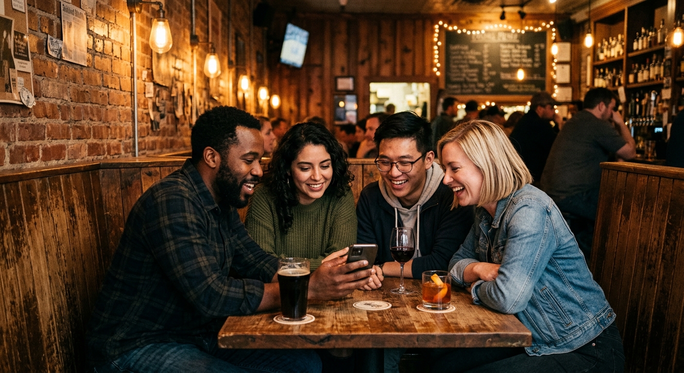Friends in a corner booth
